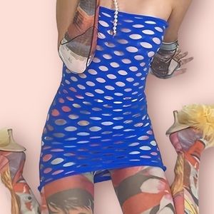 Sexy Lingerie Hollow Out Sexy Bodycon Dress Hole Streetwear Clubwear. NWT. Blue.